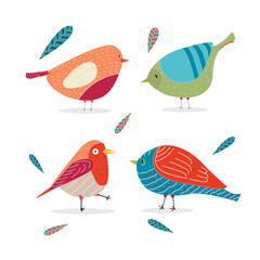 Hand drawn cartoon vector illustration with birds. Used for poster, banner, web, print t-shirt, print bags, badges, flyer, logo design and more. 