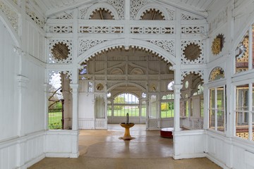 Pavilion of mineral water spring Rudolf - small spa town Marianske Lazne (Marienbad) in west part...