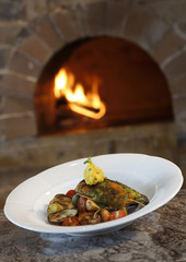 A dish on a white plate. 