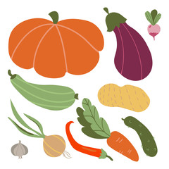 vegetable set. Farmers market concept illustration with fresh vegetables isolated on the white background.