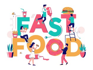Fast food typography banner template, vector flat illustration
