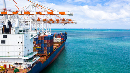 Container cargo ship, Freight shipping maritime vessel, Global business import export commerce...