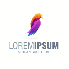 Colorful Bird Vector Logo Design. Origami Wing Bird Logo Template.