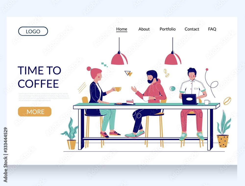 Wall mural time to coffee vector website landing page design template