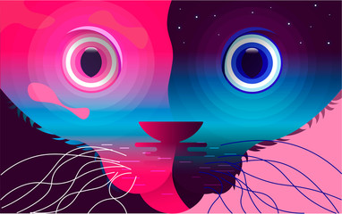 Cat in a creative manner showing day or night and the opposite of phenomena