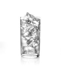 Glass of cold water with ice cubes.