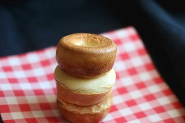 Stack of homemade yorkshire puddings. Selective focus.