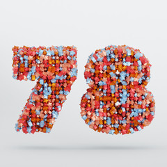 Number 78 3D Text Illustration, Digits With Pink And Sky Colors Stars, 3D Render In 4K Resolution, Isolated On White Background, With Shadow ..