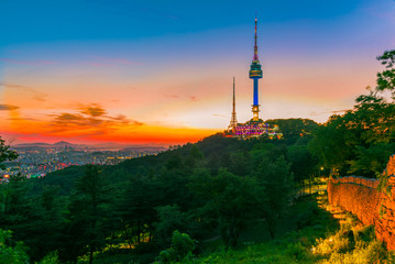 Twilight Seoul Tower in Spring at south korea.