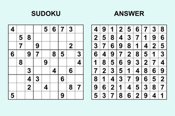 Vector sudoku with answer 339. Puzzle game with numbers.