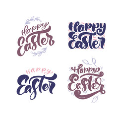 Set of Happy Easter vintage vector calligraphy text. Christian hand drawn lettering poster for Easter. Modern handwritten brush type isolated for poster, t-shirt, banner, logo