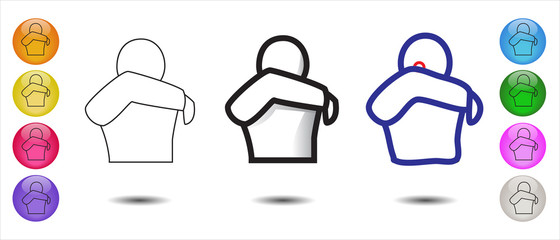 Set of 3 icons Cough or Sneeze into your elbow, not yout hands in different variations. Prevent contamination, spreading germs and viruses icon. Coronavirus, covid-19 virus.