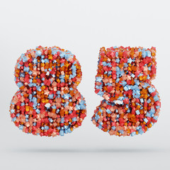 Number 85 3D Text Illustration, Digits With Pink And Sky Colors Stars, 3D Render In 4K Resolution, Isolated On White Background, With Shadow ..