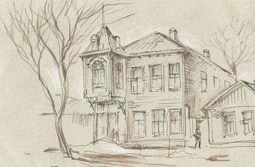 old houses on the street sketch1
