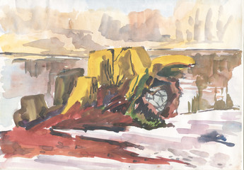 stump on the riverbank watercolor1