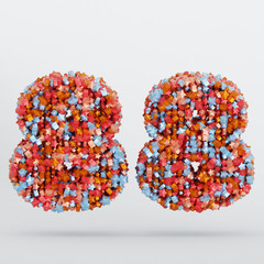 Number 88 3D Text Illustration, Digits With Pink And Sky Colors Stars, 3D Render In 4K Resolution, Isolated On White Background, With Shadow ..