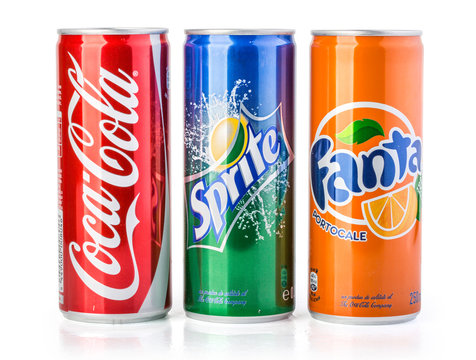 Coca-Cola, Fanta and Sprite Cans Isolated On White