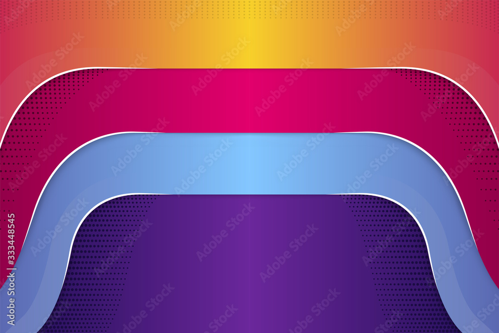 Aufkleber colorful gradient horizontal background with white element in curve and halftone dot pattern. paper 