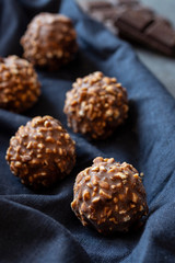 Homemade dark chocolate and nuts truffles