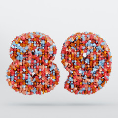 Number 89 3D Text Illustration, Digits With Pink And Sky Colors Stars, 3D Render In 4K Resolution, Isolated On White Background, With Shadow ..