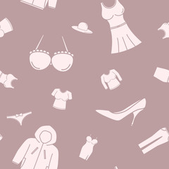 Fashion - Vector background (seamless pattern) of silhouettes women's clothing for graphic design