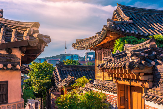 Bukchon Hanok Village in Seoul, South Korea.