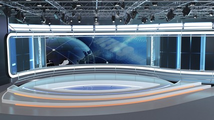 Virtual TV Studio News Set 7. 3d Rendering. Virtual set studio for chroma footage. wherever you want it, With a simple setup, a few square feet of space, and Virtual Set, you can transform any locati - obrazy, fototapety, plakaty