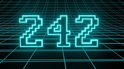 Number 242 in neon glow cyan on grid background, isolated number 3d render