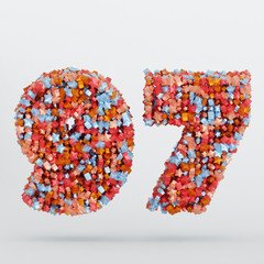 Number 97 3D Text Illustration, Digits With Pink And Sky Colors Stars, 3D Render In 4K Resolution, Isolated On White Background, With Shadow ..