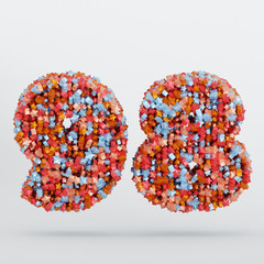 Number 98 3D Text Illustration, Digits With Pink And Sky Colors Stars, 3D Render In 4K Resolution, Isolated On White Background, With Shadow ..