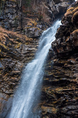 Rocky waterfall in Diesbach, Glarus, Switzerland.