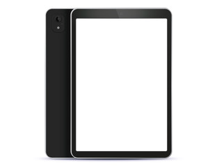Black Tablet Computer Front and Back Side View. Vector Illustration With White Screen.