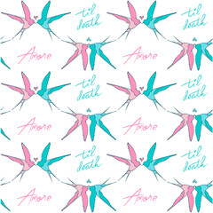 Sketch pattern on white background. Vector design illustration. Illustration isolated. Summer illustration. Textile design texture. Beautiful swallows illustration.