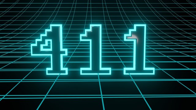 Number 411 in neon glow cyan on grid background, isolated number 3d render