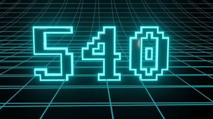 Number 540 in neon glow cyan on grid background, isolated number 3d render