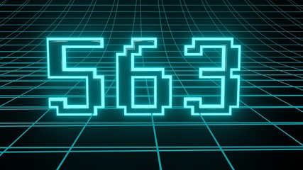 Number 563 in neon glow cyan on grid background, isolated number 3d render