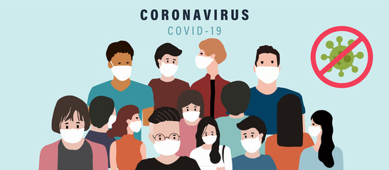 People with white medical face mask background to prevent the spread of bacteria, viruses.