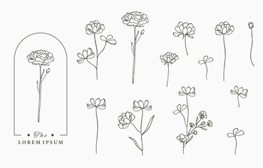 Black flower logo collection with leaves,geometric.Vector illustration for icon,logo,sticker,printable and tattoo