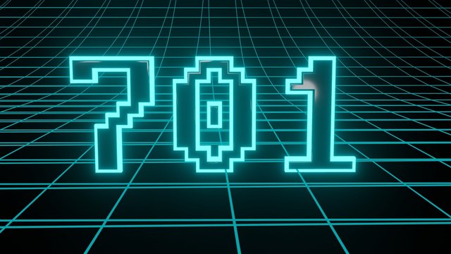 Number 701 in neon glow cyan on grid background, isolated number 3d render