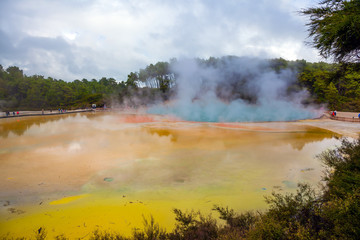 The lakes with multi-colored hot water