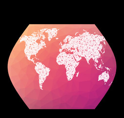World network map. Ginzburg VIII projection. Wired globe in Ginzburg 8 projection on geometric low poly background. Powerful vector illustration.