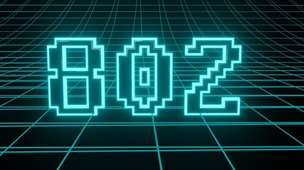 Number 802 in neon glow cyan on grid background, isolated number 3d render