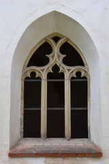 Old church narrow windows outside
