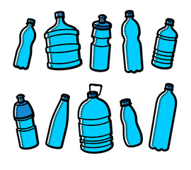 Bottles water set. Collection icon bottles water. Vector