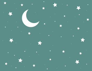 Obraz na płótnie Canvas night sky with stars and moon. paper art style.Vector of a crescent moon with stars on a cloudy night sky. Moon and stars background.Vector EPS 10.