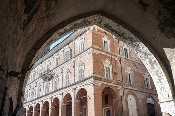 Fabriano, Marches, Italy: historic buildings by morning