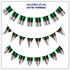 Fototapeta premium Bright set with flag of Algeria. Happy Algeria day background. Bright illustration with white background.