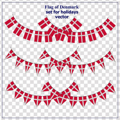 Obraz premium Bright set with flags of of Denmark. Happy Denmark day. Vector illustration with transparent background.