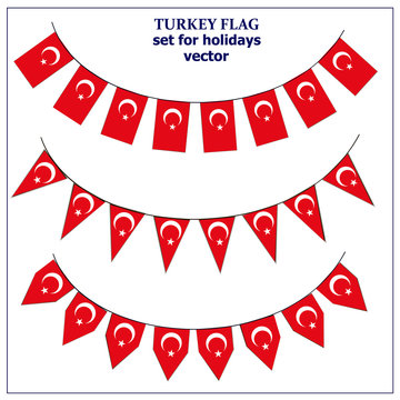 Bright set with flags of Turkey. Happy Turkey day flags. Colorful collection with flag. Vector illustration with white background.