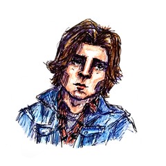 Sketch Portrait Of Young handsome tired man Isolated On white